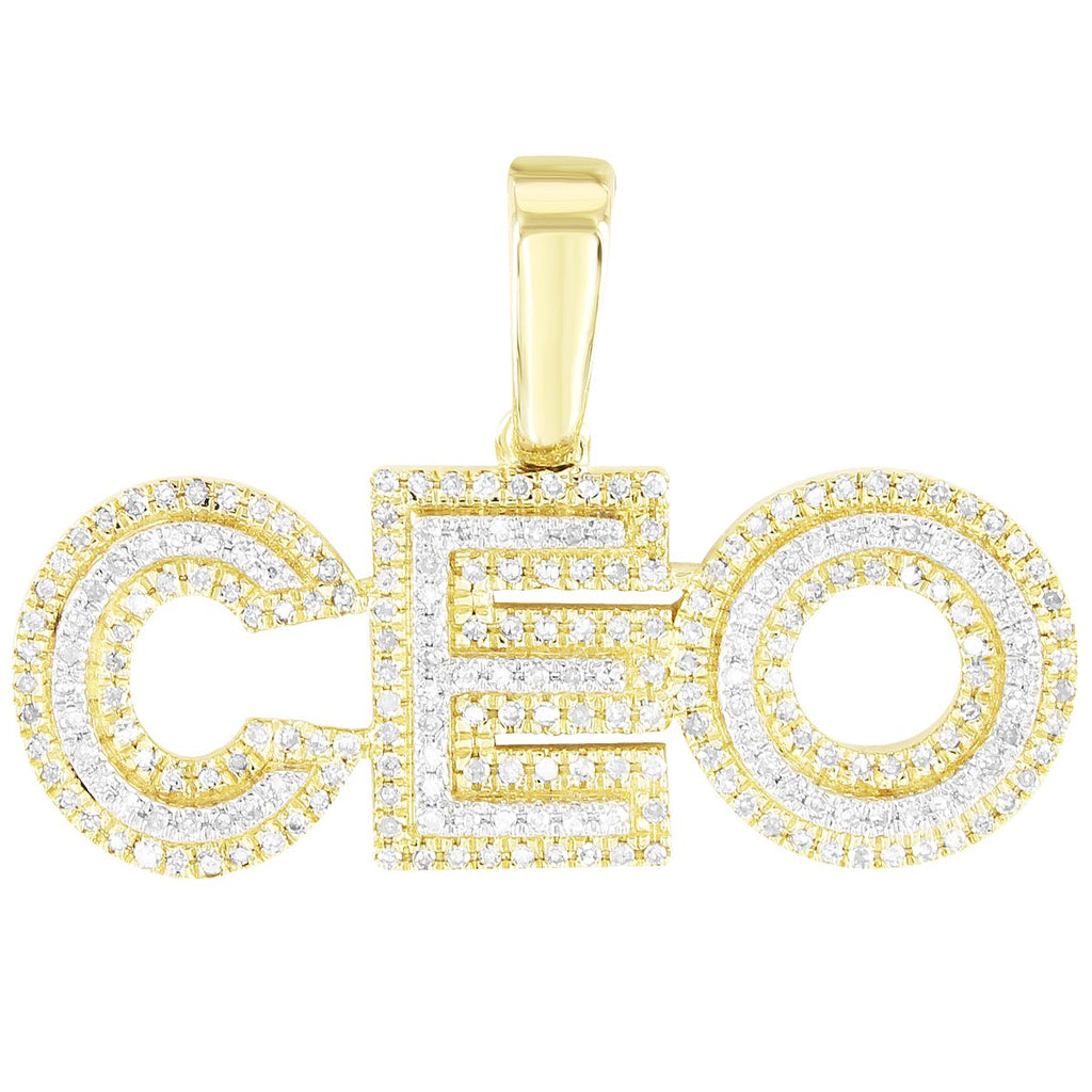 Double Layer Block Letters CEO Custom 10K Diamonds Pendant