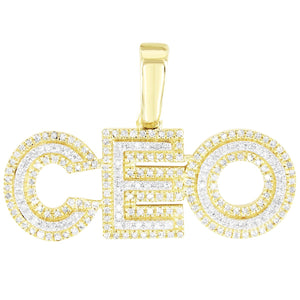 Double Layer Block Letters CEO Custom 10K Diamonds Pendant