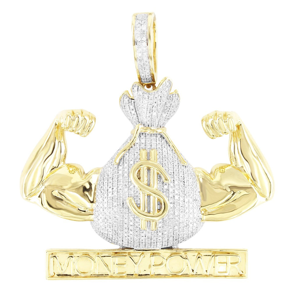 Money Power Money Bag Flexing 10K Gold Diamonds Pendant