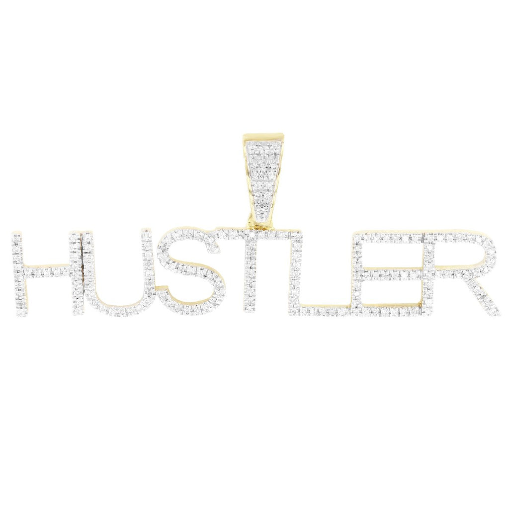 Block Initials Custom HUSTLER Diamonds 10K Gold Pendant