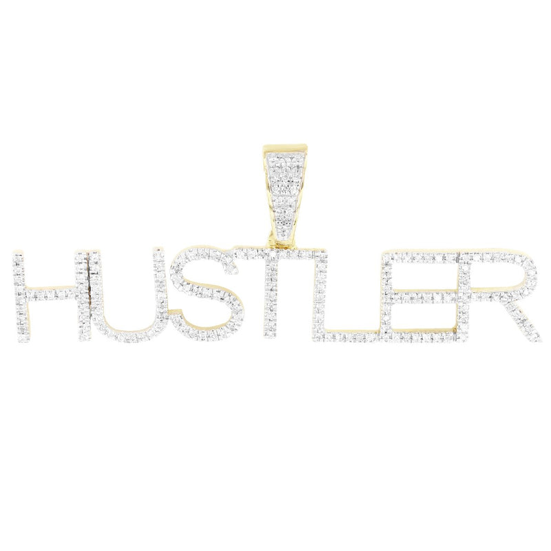 Block Initials Custom HUSTLER Diamonds 10K Gold Pendant