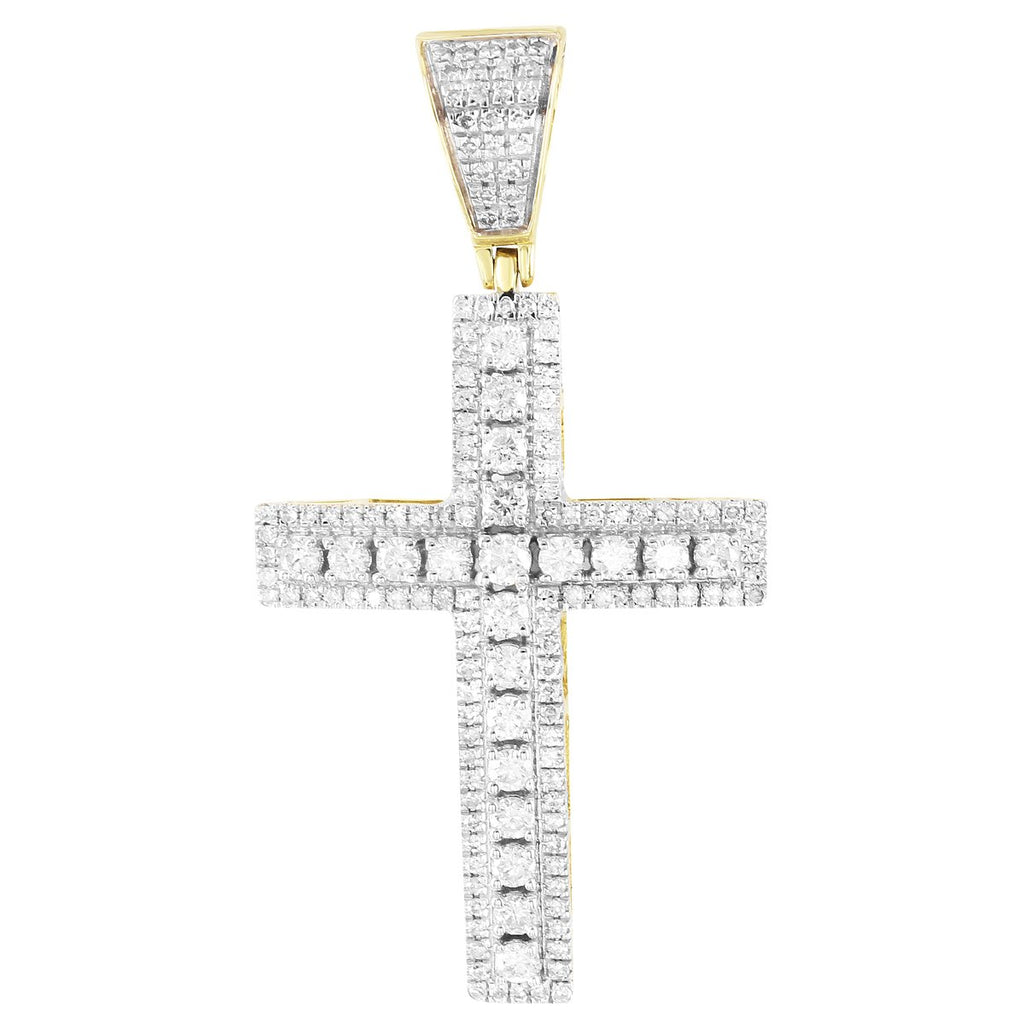 Solitaire Diamonds Religious Cross 10K Gold Micro Pave Pendant