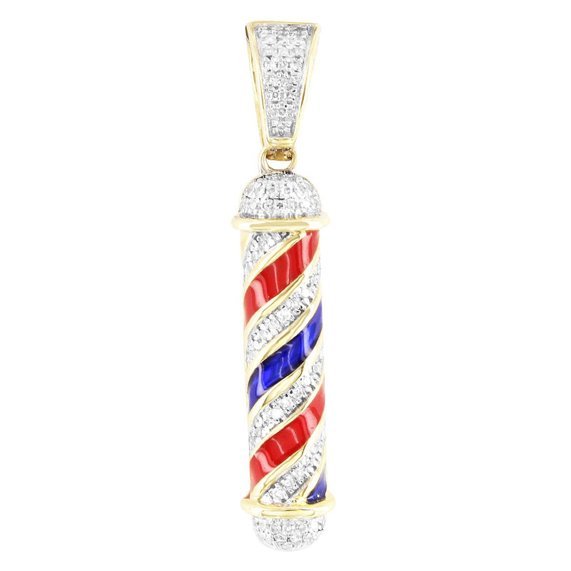 10K Gold Diamonds Detailed Enamel Barber Pole Pendant