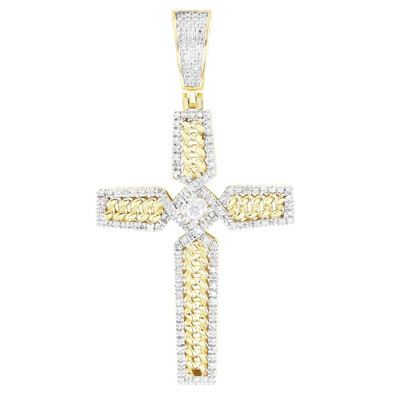 Cuban Link Solitaire Diamond Unique Cross 10K Gold Pendant