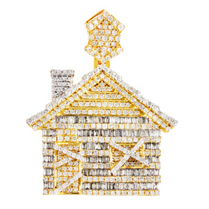 10K Gold Baguette Diamond Custom Trap House Pendant